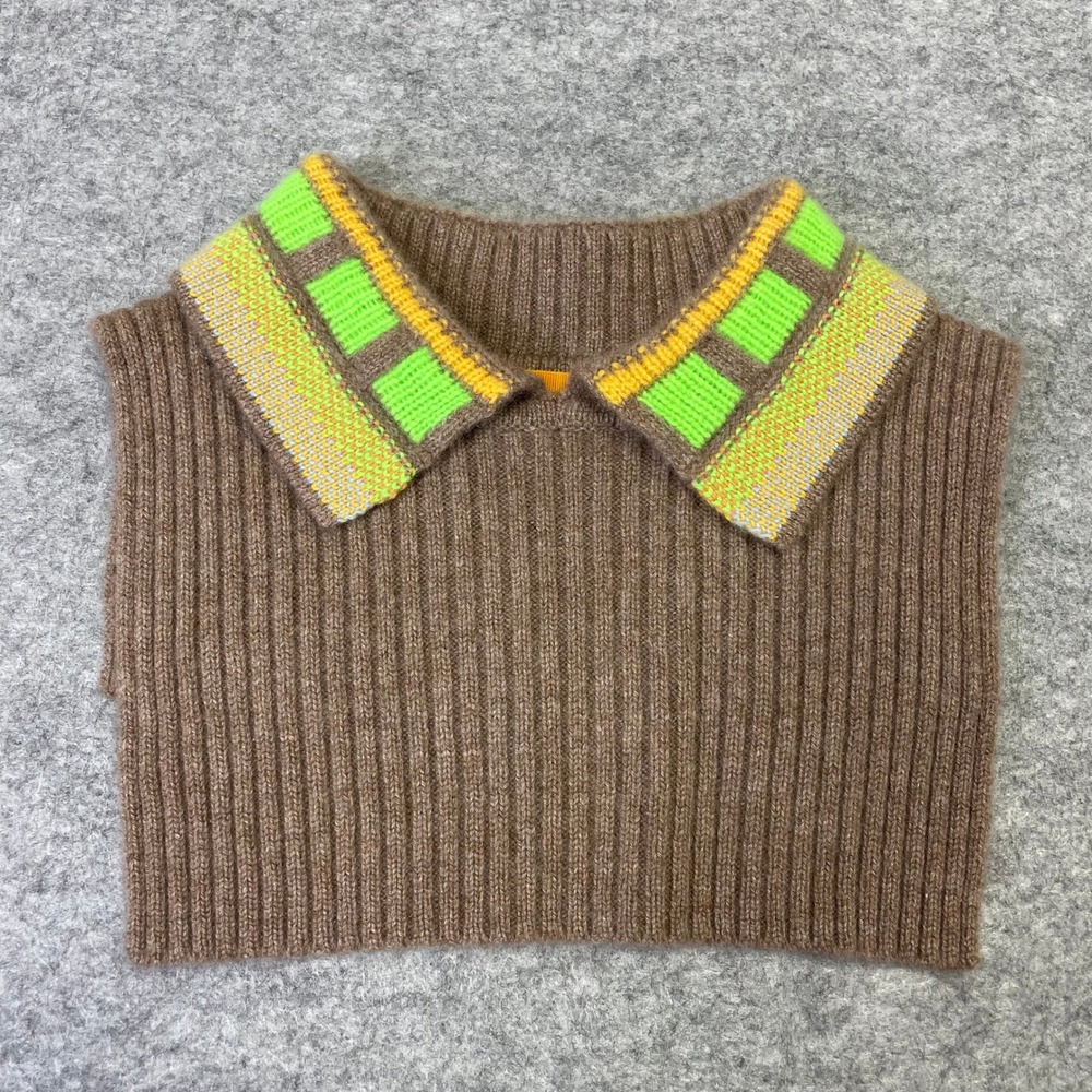 Guest In Residence Brown 100% Cashmere Ribbed Dickie Collar Neon Intarsia OS